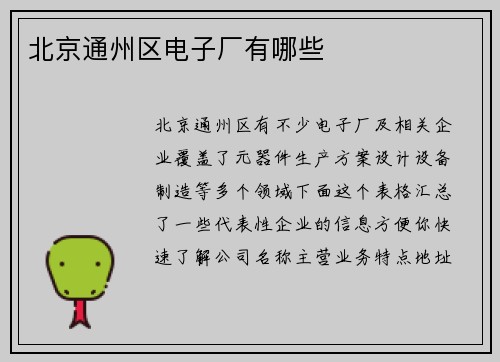 北京通州区电子厂有哪些